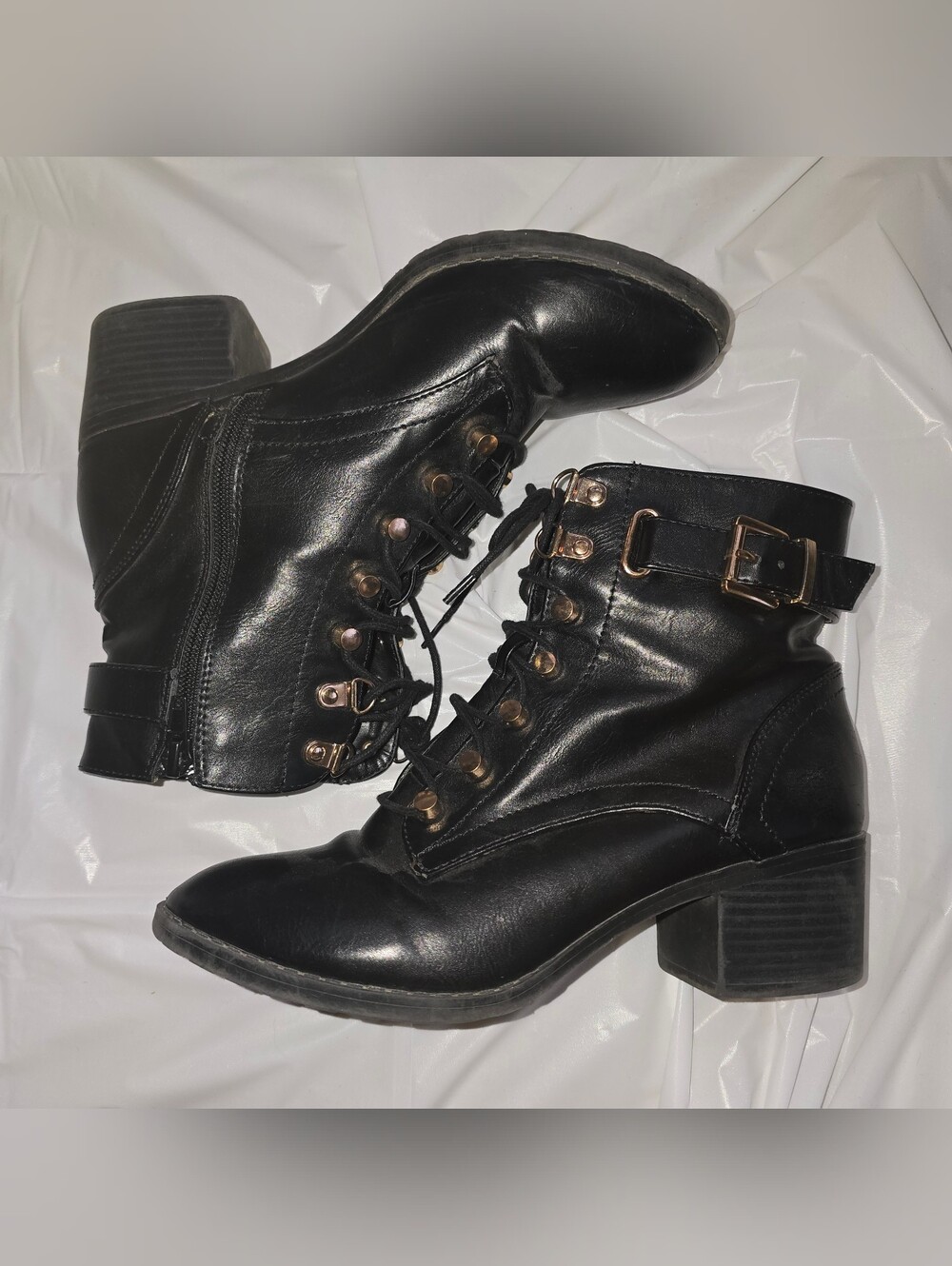 Black Ankle Boots with Gold Hardware - Picture 3 of 5